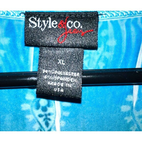 Style & Co Womens XL Tunic Top Blue Green Rhinestone Embellished 3/4 Sleeve - Picture 4 of 6
